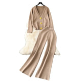 Fongt Small Fragrant Wind Two Sets Of Women's Autumn And Winter Knitted Jersey Jacket Sweater Casual Trousers