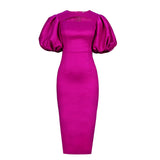 Fongt Summer Round-Neck Bubble Sleeve Women's High Waist Dress Party Dress Party Dress