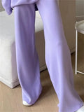 Women Knitted Suit Warm Solid Split Pullovers and Wide Pants Two-piece Suit Female Half Turtleneck Oversize Tracksuit-Outfit