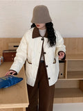 Corduroy Splicing Down Jacket Female 2024 Winter Fashion Design Sense Ling Warm Small Fragrant Wind White Duck Down Coat-Outfit