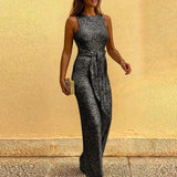 Fongt 2025 Summer Trousers Round-Neck Sleeveless Personality Sleeves Silver-Pointed Women's