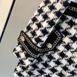 2023 Vintage Small Fragrance Tweed Jacket Oversize Double Breasted Coat Warm Plaid Faux Woolen Jackets Office Lady