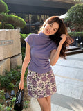 Fongt Xixi 2025 Spring And Summer New Korean Version Solid Color Half-Necked Net Yarn T-Shirt T-Shirt Women 89211