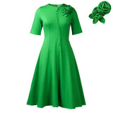 Fongt Women's 2025 New Short-Sleeved Solid-Colored Round-Collar Temperament Elegant African Dress