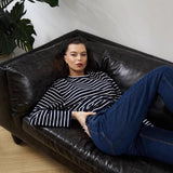 Fongt Spring And Summer New Striped T-Shirt Women Simple Leisure Loose Thin Sleeve Long-Sleeved Top