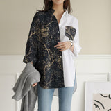 Women Blouse Casual Loose Cotton Lady Soild Blouse Shirts Female Stylish Side Split Tunic Button Down Tops