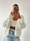 Fongt Coat Casual Hollow Button Solid Color Long-Sleeved Sweater Design Full Of Design