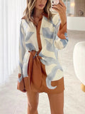 Fongt Women's Clothing Casual Irregular Knotted Fashion Long-Sleeved Shirt Dress 8137