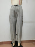 Loose High Waist Button Cotton And Linen Trousers