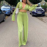 Fongt Long Sleeve Pleated Women's Spring 2024 New Design Emotional Sense Of Loose Horn Sleeve Shirt Suit-Outfit