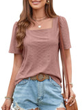 Hollow Square Collar Blouse Summer Women Casual Women's Shirt Loose Tops Short Sleeve Lace Fashion Blouses Blusas