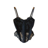 Fongt Hottie Black Small Sling Vest Woman Wearing Summer Slew Embroidered Sexy Bare Shoulder Fish Bone Top