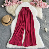Fongt Wear A High Waist Strap With Casual Pants Female Micro Fat Large Size Show Thin Cover Meat Hanging Feeling Wide Leg Pleated Pants-Outfit