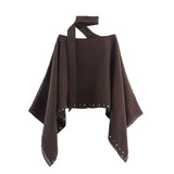 Fongt Women's Clothing 2025 Summer New Loose Casual Temperament Simple Rivet Scarf Shirt Top