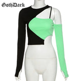 Dark Y2k Punk Patchwork E-girl Style T-shirts Gothic Color Blocking Hip Hop Hollow Out Backless Top Techwear