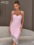 2022 New Summer Women Spaghetti Strap White Lace Club Party Bandage Dress Sexy Sleeveless Celebrity Evening Runway