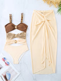 2025 New Sling With Breast-Plated Hollow Swimsuit Women's Half-Body Dress Two-Piece