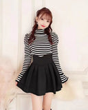 Lolita Black Skirts Women Spring Autumn New Radian Waistline Slim Short Pleated Female Mini Culottes-Outfit