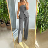 Fongt 2023 New Casual Fashion Suit Button Temperament Strapless Suit Pants-Outfit