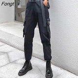 Pants Women Sashes Cargo Safari-style Pockets Unisex BF Loose All-match Ulzzang Streetwear Hip-hop Students Trendy