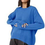 Fongt And Winter Explosion Of Women's Knitted Shirt Round-Neck Solid Color Loose Sweater