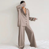 European and American women's home clothes long-sleeved suit imitation silk shirt thin trousers two-piece pajamas women-Outfit