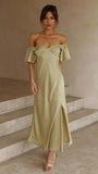 Fongt Summer Women's New Temperament Pure Color V-Neck Sexy Elegant High-Waisted Dress Woman