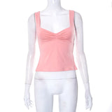 Square Collar Tank Women Slim Split Crop Tops Chic Backless Sleeveless Casual Camis Summer 2023 Y2K Double Layer-Outfit