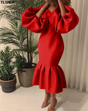 4XL 5XL Plus Size African Dresses for Women Puff Sleeve Evening Party Long Dress Dashiki Bodycon Christmas Robe Africa