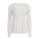Fongt 2025 New Solid Color Base High-Rise A Swing Thin V Collar Pure Lust Lace Splicing Long-Sleeved T-Shirt New