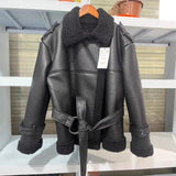 Fongt And Winter Women's Personalized Street PU Belt Belt Fur One Warm Coat Coat