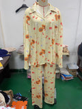 Fongt Pajamas Suit Long Sleeve Button Shirt Floral Fruit Print Wide Leg Pants Pajamas-Outfit