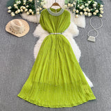 Fongt Luxury Famous Heavy Industry Nail Ball Collar Dress Women Summer Waist Thin 100 Fold Elegant Dress Dress Dress
