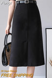 2023 Autumn Women Korean Fashion Front Split Skirt Knee Length Black High Waist A-Line Skirts Faldas Mujer Moda With