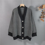 New 2022 Fashionable Elegant Oversized Striped Cardigans Knitted Vintage Women's Autumn Winter Sweater Tops
