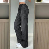 Women's Wear 2023 New Multi-Pocket Open Line Fashion Loose High-Waisted Jeans Casual Straight Trousers Summer-Outfit