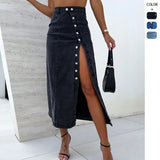 Fongt New Button Irregular Opening Skirt Half-Body Denim Skirt High Waist-Cuffed Hip Dress