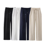 Fongt Straight Trousers 2025 Spring And Summer Tice With Tight High Waist Leisure Loose Broad Legs Trousers Women