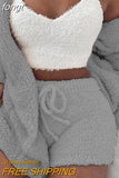 Fluffy Three Piece Set Lounge Sexy 3 Piece Set Women Sweater knit Set Tank Top And Pants Casual Homewear Outfits Home