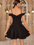 Black Elegant Party Dresses for Women 2023 Mini Off The Shoulder Birthday Dress Sexy One-piece Strap Women's Clothing-Outfit
