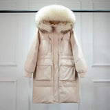 Winter Down Coat Women Long Parkas Luxury Real Raccoon Fur Hooded Female Loose Fashion Duck Down Puffer Jacket