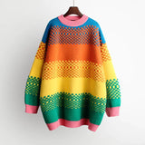 pull femme nouveaute 2020 Women Warm Rainbow Sweater and Pullovers Coloful Striped Knitwear Long Oversized Pull