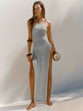 Fongt Dress Double Side High Fork Sling With Beautiful Back Knitted Dress Beach Hooded Woman