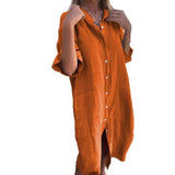 Fongt New Spring And Summer Loose Leisure Sleeve Cotton Shirt Dress