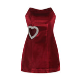 Women's Love Hot Diamond Decoration Sexy Hollow Breast Skirt Short Dress Dress Dress Dress Dress