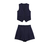 Fongt Women's 2025 Spring New Fashioned Colored Flax-Blend Vest + Shorts Set