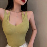 Fongt Two Sexy Knitted Slings Small Vest Women Autumn New Sexy Tight Breasts Hanging Sleeveless