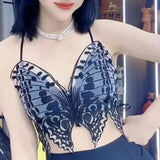 Clothing Sexy Butterfly Tanks Stylish Lace Hollow Out Spliced 2023 Summer New Elegant Irregular Beach Style Bandage Camis-Outfit