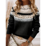 Fongt Hot New Sweater Women's Round Collar Color Loose Fashion Knitted Shirt Long Sleeve