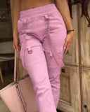 Fongt Women's High Street Ins Hip Hop Multi-Pocket Slim Casual Little Foot